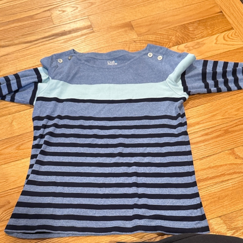 Croft & Barrow Women's Blue Striped Long Sleeve Tee